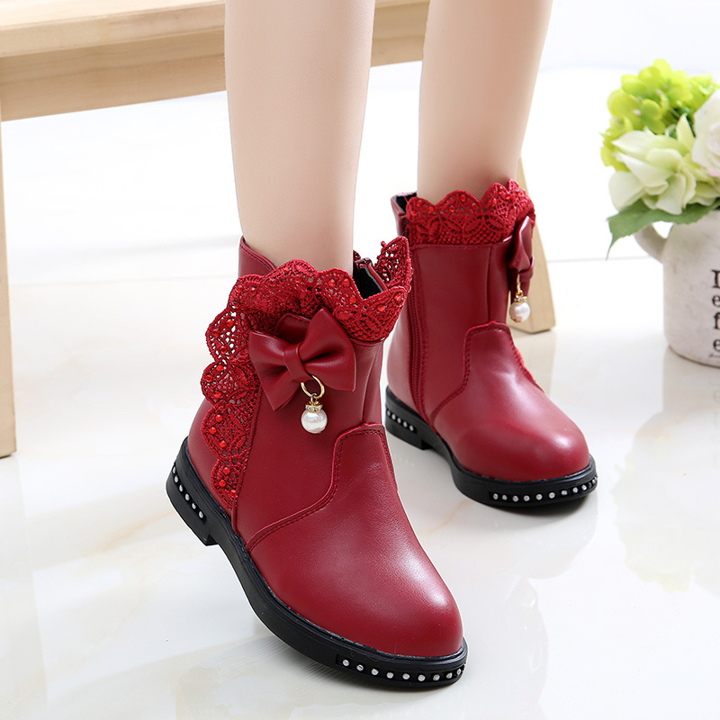 Winter Girls Boots with Velvet New Fashion Children Princess Shoes For Big Girls Snow Boots Kids Leather Shoes