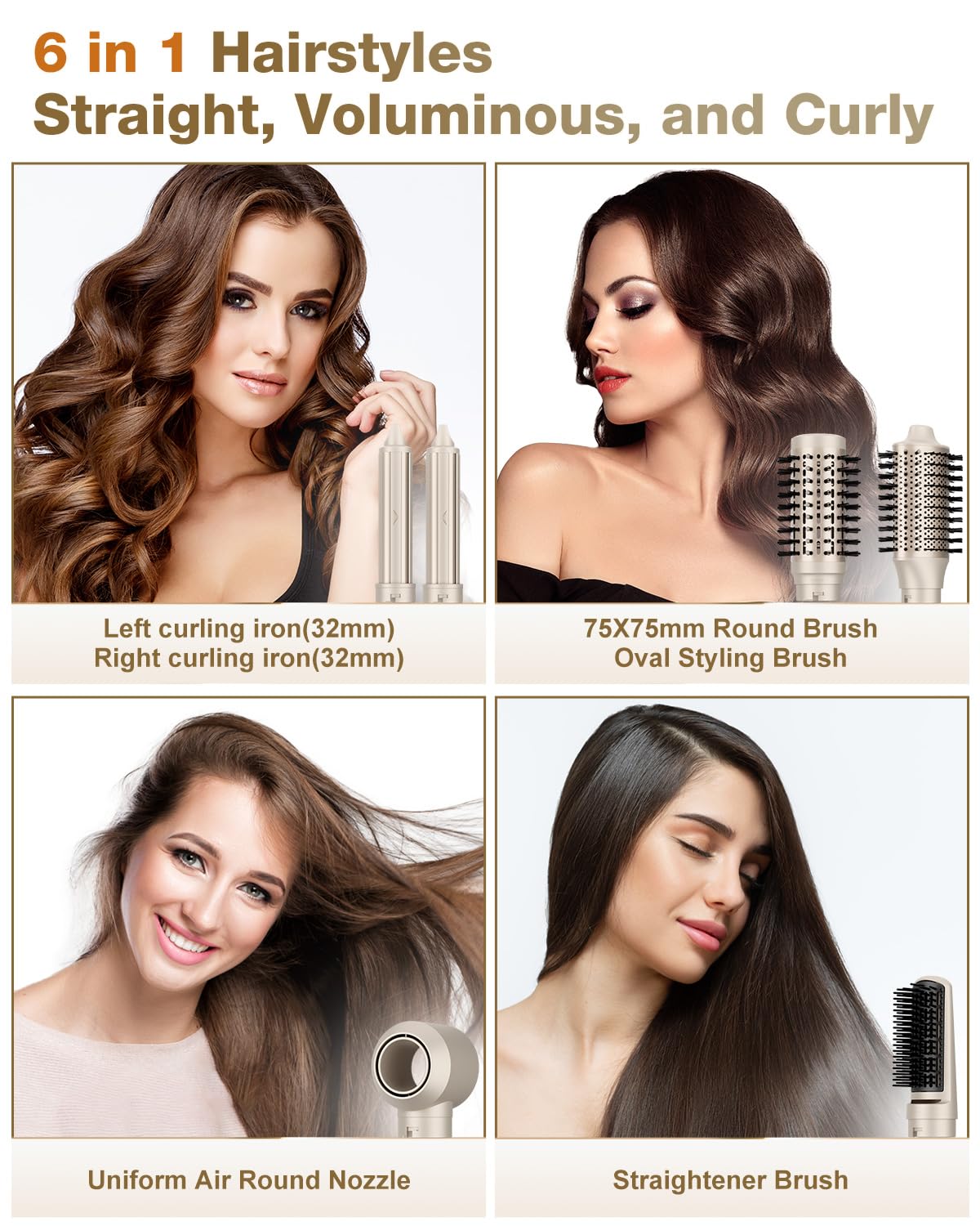 7MAGIC 6 in 1 Multi Hair Styler Dryer Brush, 110,000 RPM High-Speed, Negative Ionic, Fast Drying for Professional Blow Dry, Curling, Volumizing, Strai