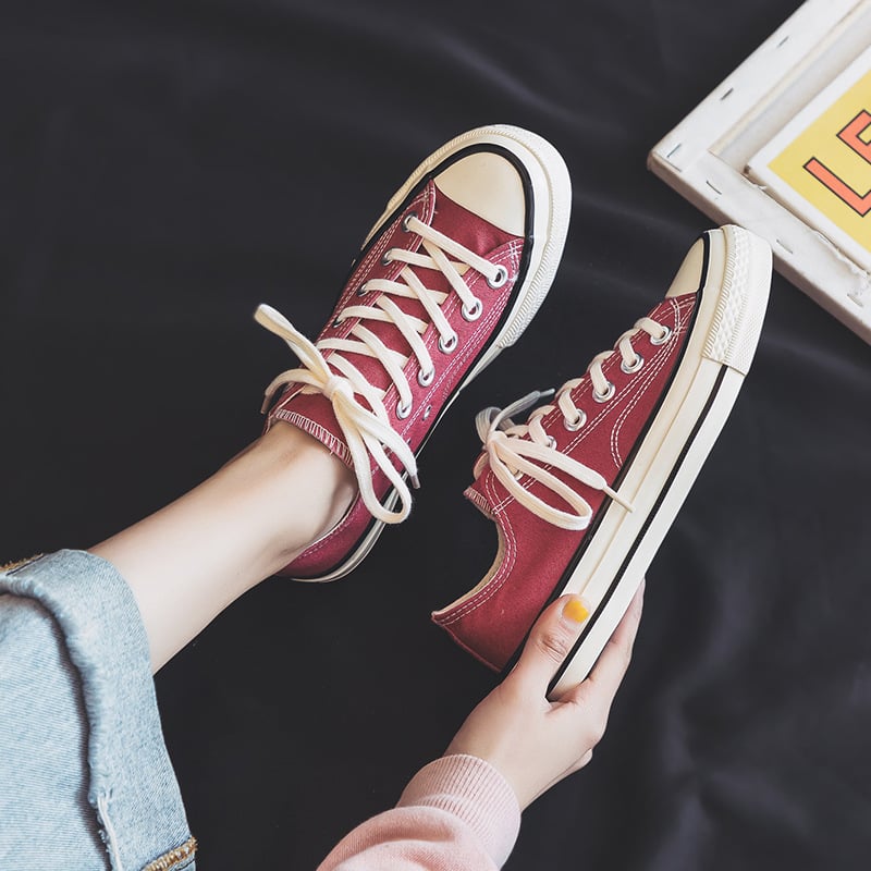 Shoes For Women Low-Top Vulcanized Canvas Platform Sneakers Black Flats Tennis Female Classic Student Small Couples Skateboard