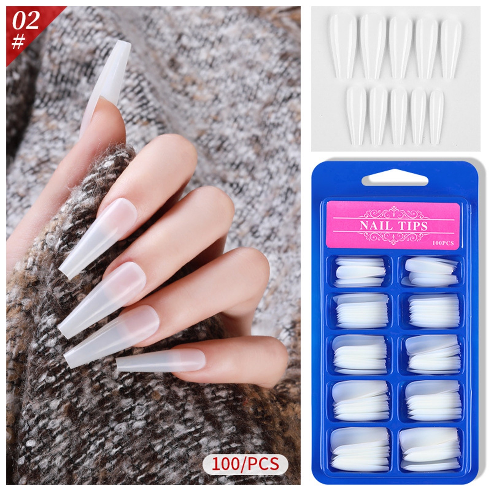 100pcs Long Fake Nails Full Cover False Nail Coffin Tips Ballerina Art Manicure Wearable full-length ballet fake nail patch