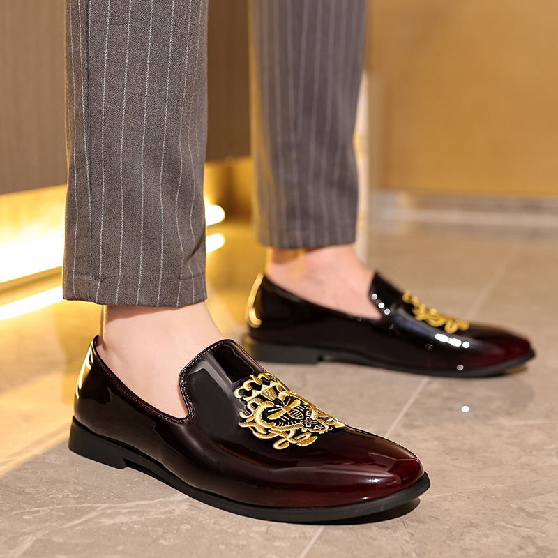 Men's Fashion Leather Embroidery Loafers Mens Casual Printed Oxfords Shoes Man Party Driving Flats EU size 38-45
