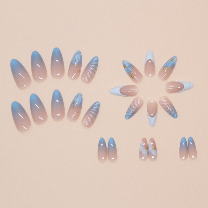 24Pcs Sweet Short Almond French False Nails with Glue 3D Wave Nail Pattern Floral Pink Blush Press on Acrylic Nail Manicure Tips