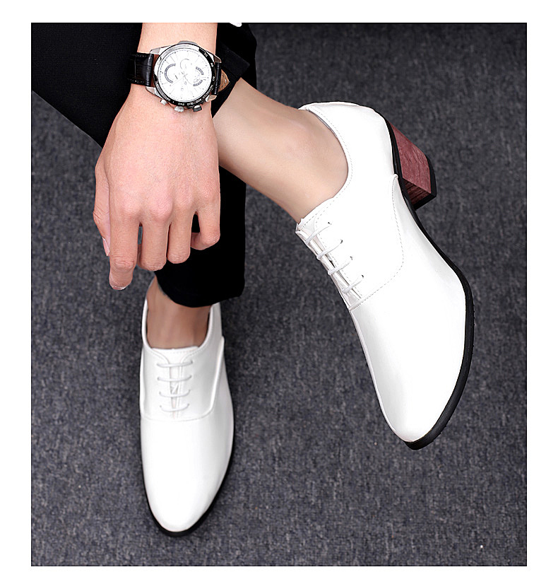 Men Patent Leather Oxford Shoes Breathable Pointed Toe High Heels Formal Business Prom Fashion Dress Wedding Groom Shoes 663