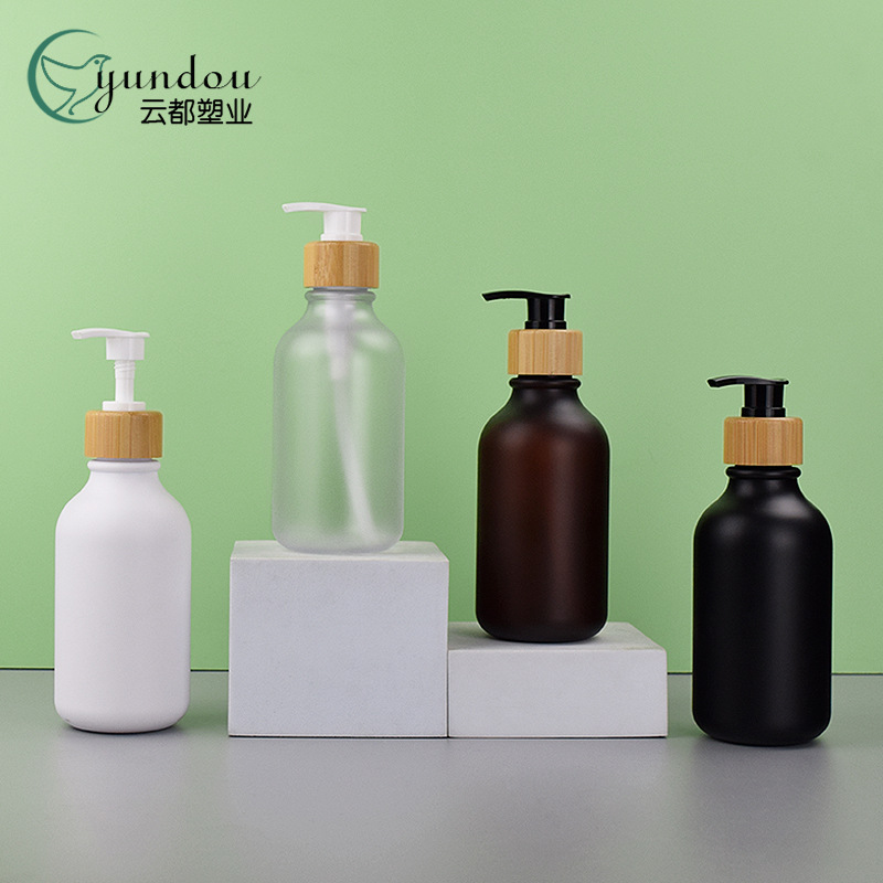 In stock 300ml new wood grain press pump shower gel shampoo bottle frosted press hand soap empty bottle