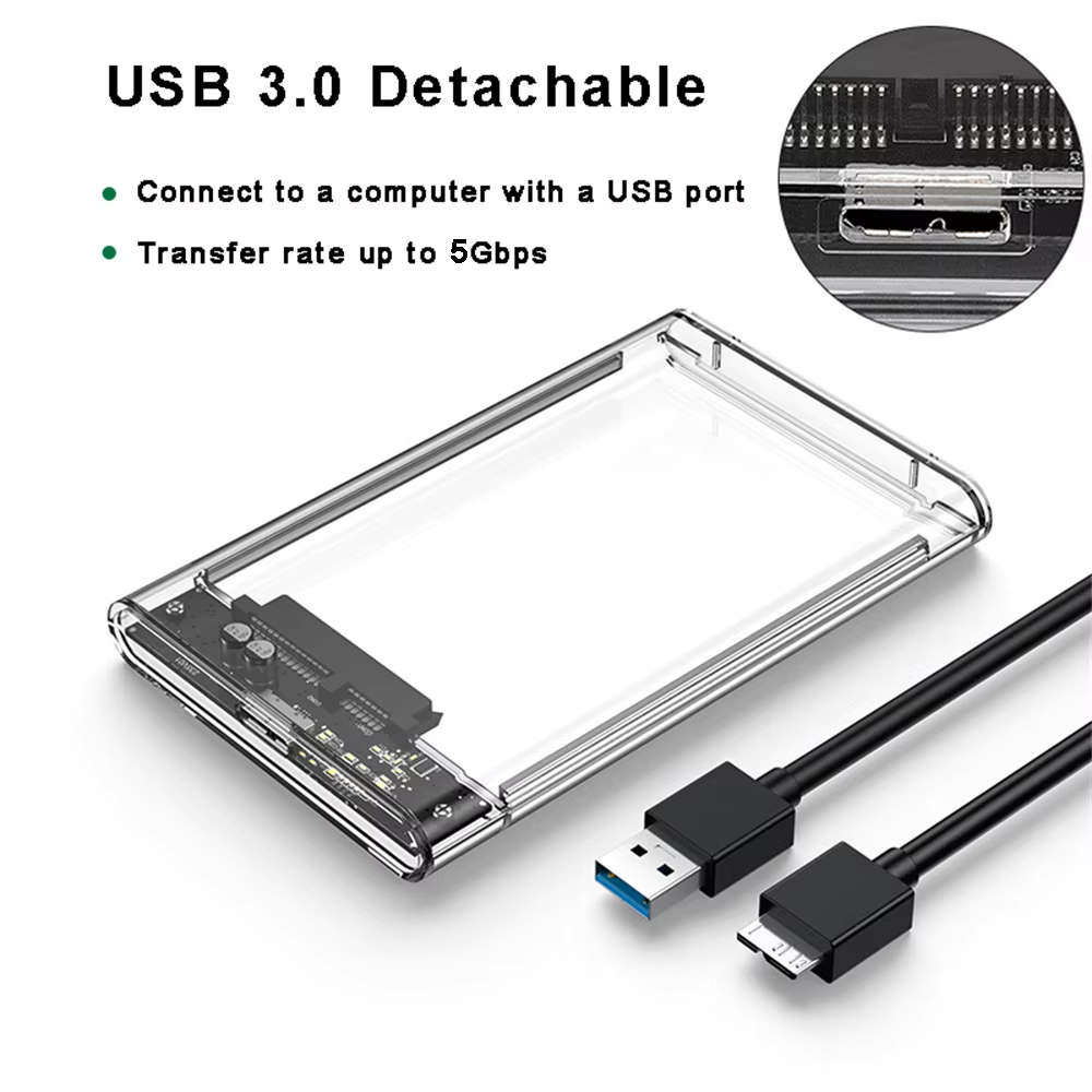 2.5 inch Transparent HDD SSD Enclosure SATA III to USB 3.0 Hard Drive Disk Case Support 5TB Mobile External HDD for Laptop PC