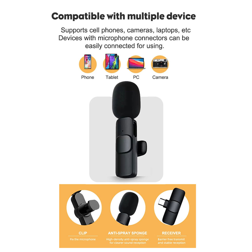 Wireless Lavalier Microphone Portable Audio Video Recording Mic For IPhone Android Live Game Mobile Phone Camera