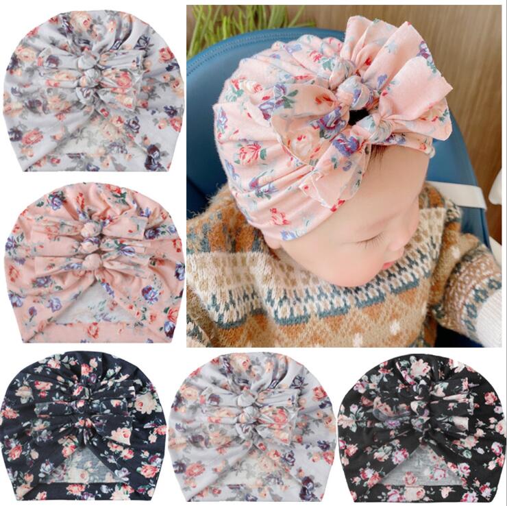 Children's Pullover cap new style endless print pleated bow Indian Hat Baby Hat