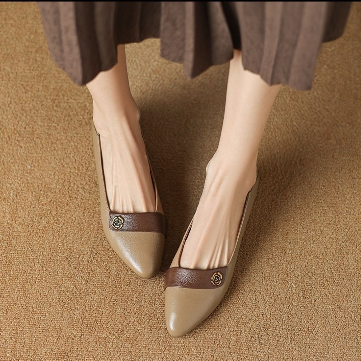 Spring Autumn Elegant Pointed Toe Thick Heel Women's Single Shoes New Shallow Mouth Versatile Comfortable Breathable High Heels