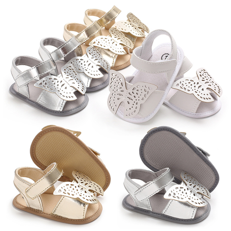 Summer new 0-1 year old female baby solid color bow soft bottom sandals casual breathable Velcro baby toddler shoes