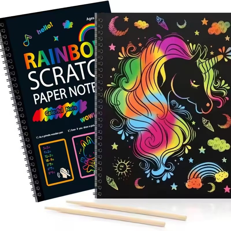 1PC Scratch-off color art drawing book, no need for paint, free creation diy drawing book. Rainbow scratch-off paper