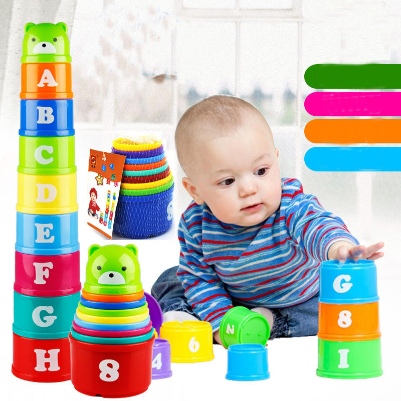 Kids Sorting Stacking Toys Baby Building Toy Stacking Cups With Numbers Pattern Cartoon Bear Baby Bath Toy Educational Toys For