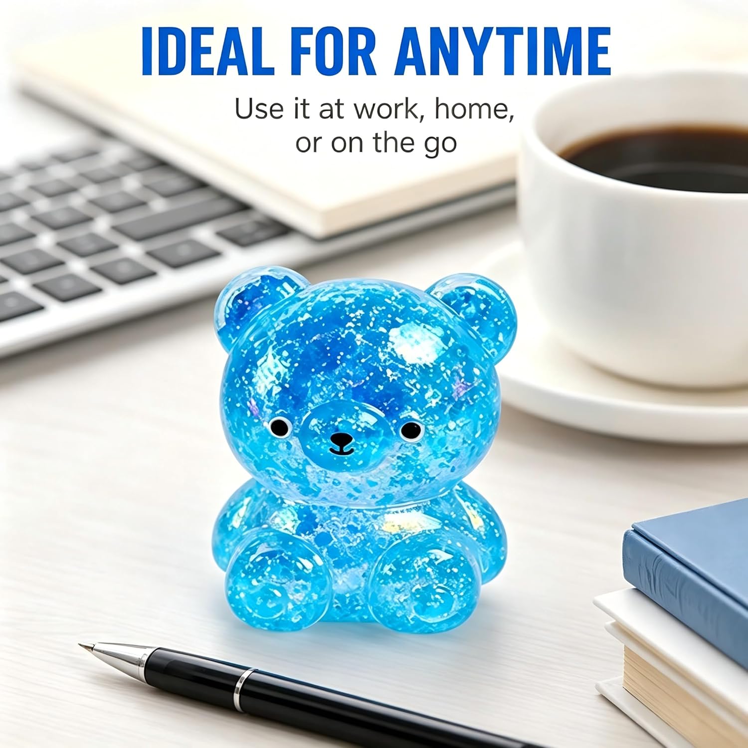 Bear Stress Ball Toy Squishy, Maltose Filled Squeeze Fidget Toy for Stress Relief, Glitter Animal Squishies with Stretchable Soft Texture for Party Fa