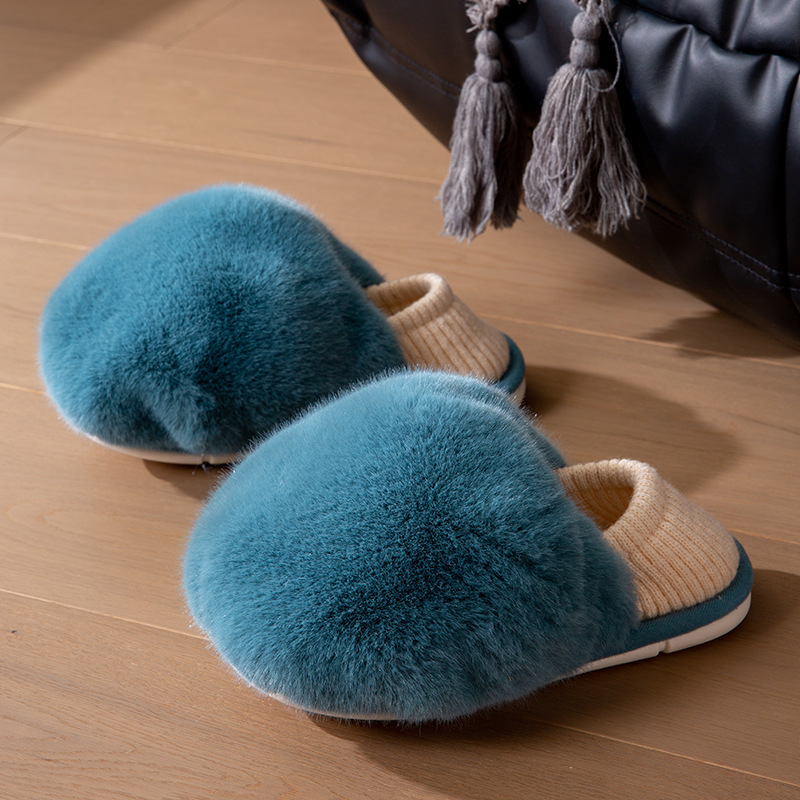 Women Winter Fur Slippers Warm Indoor Soft Sides Short Plush EVA Home Cotton Shoes Mules Casual Shoes Female Wedge Slippers