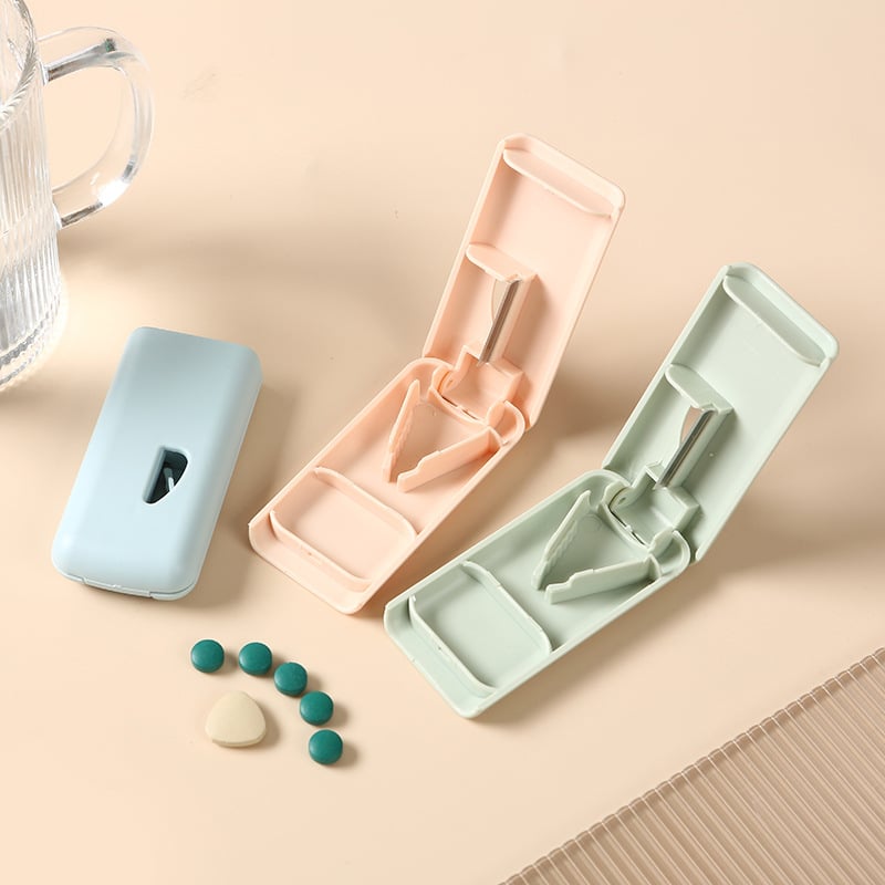 Portable Rectangular Tablet Cutter Splitter Box Pill Dispenser Storage Case Organizer Container Medicine Tablet Mini Pill Case