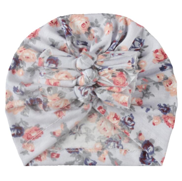 Children's Pullover cap new style endless print pleated bow Indian Hat Baby Hat