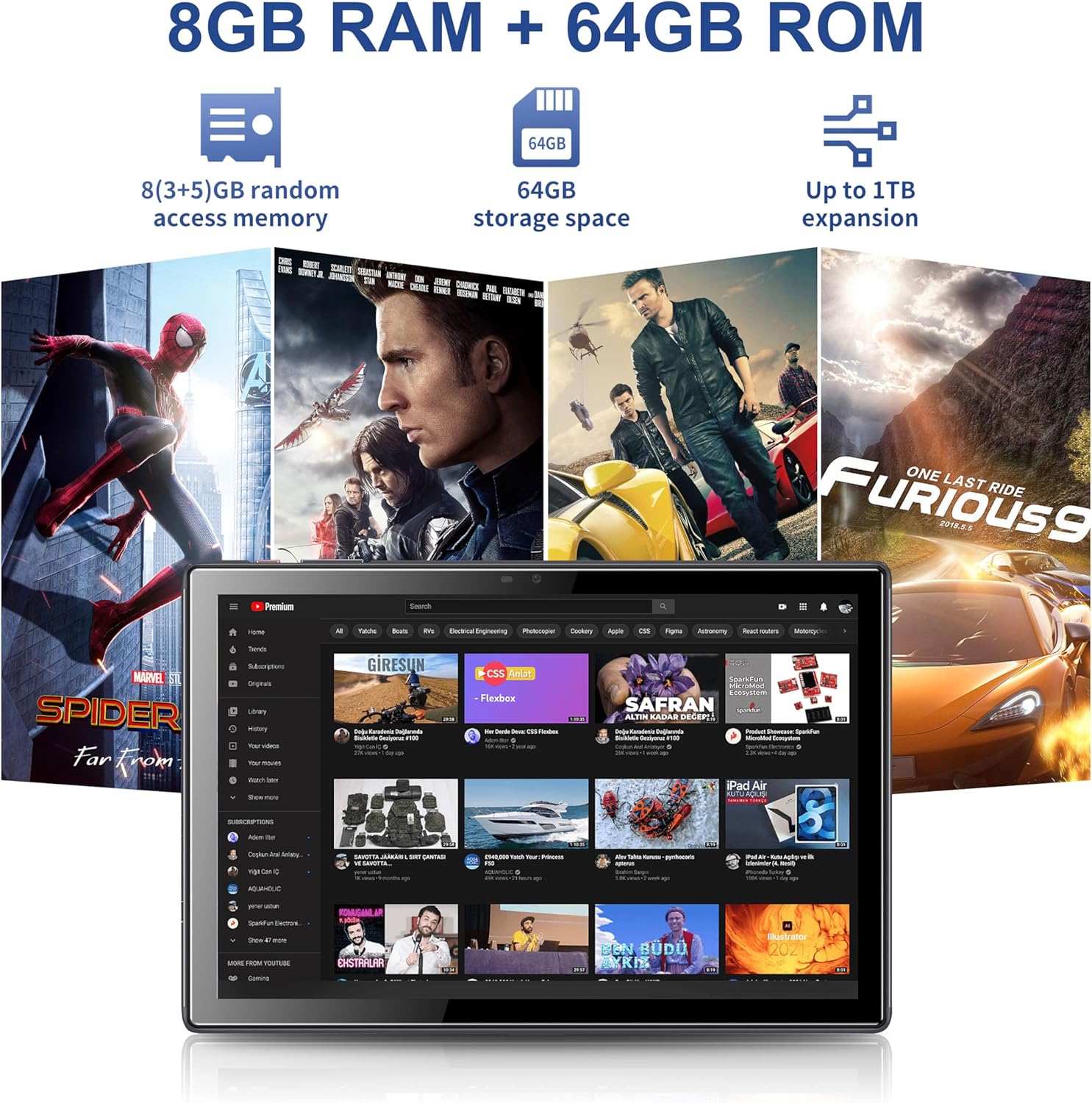 BYYBUO Android 15 Tablet,10.1 inch Tablet with Case,8GB RAM 64GB ROM Quad-Core Processor 5000mAh Battery, 1280x800 IPS FHD Touchscreen 5MP+8MP Camera,