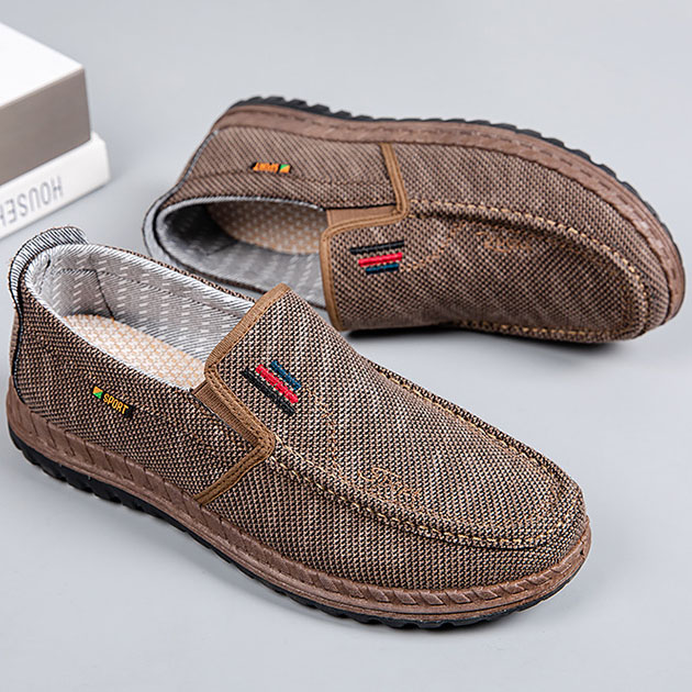 Men's Canvas Shoes Spring Summer Breathable Round Head Soft Bottom Non-slip Sneakers Casual Driving Walking Loafers