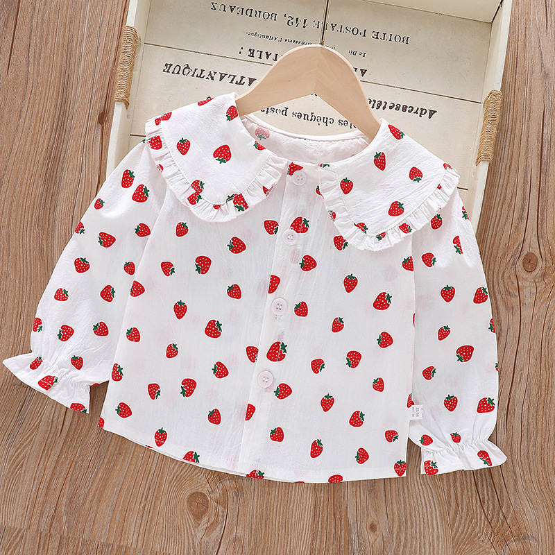 Girls Spring Autumn Shirts 2023 New Turn Down Collar Single Breasted Kids Tops Korean Style Fashion Floral Print Ruffles Shirts