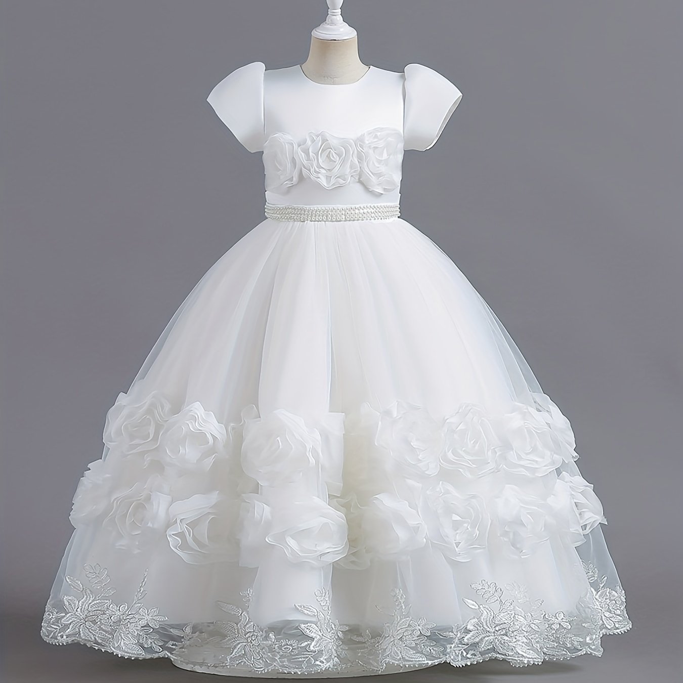 Girl Formal Dress Ball Gown 3D Flower & Lace Embroidered Dress For Kids Pageant Wedding Bridesmaid Party Maxi Princess Communion