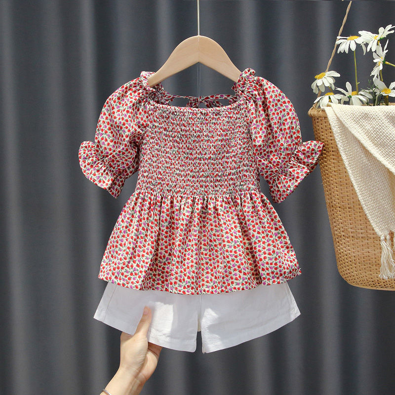 Fashion Toddler Kids Baby Girls Single Shoulder Ruffled collar Top Denim Hot Shorts Outfits Set Clothes