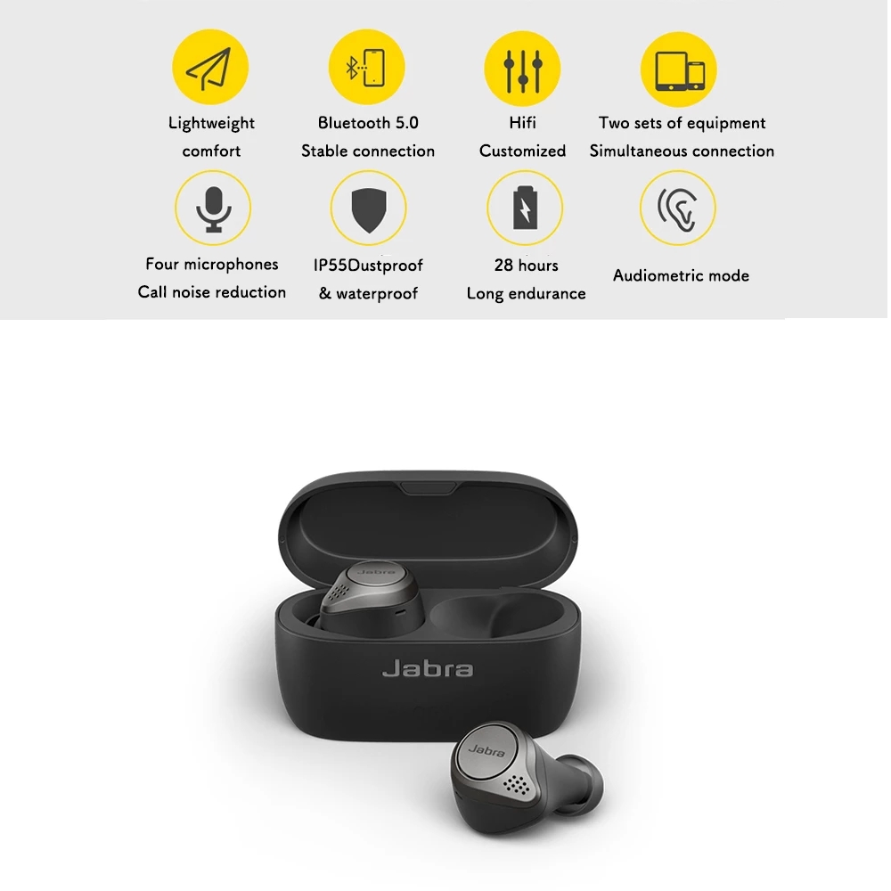 Jabra Elite 75t True Wireless Bluetooth earphones Sports Headset bluetooth Music Super Noise-cancelling Waterproof Headphones