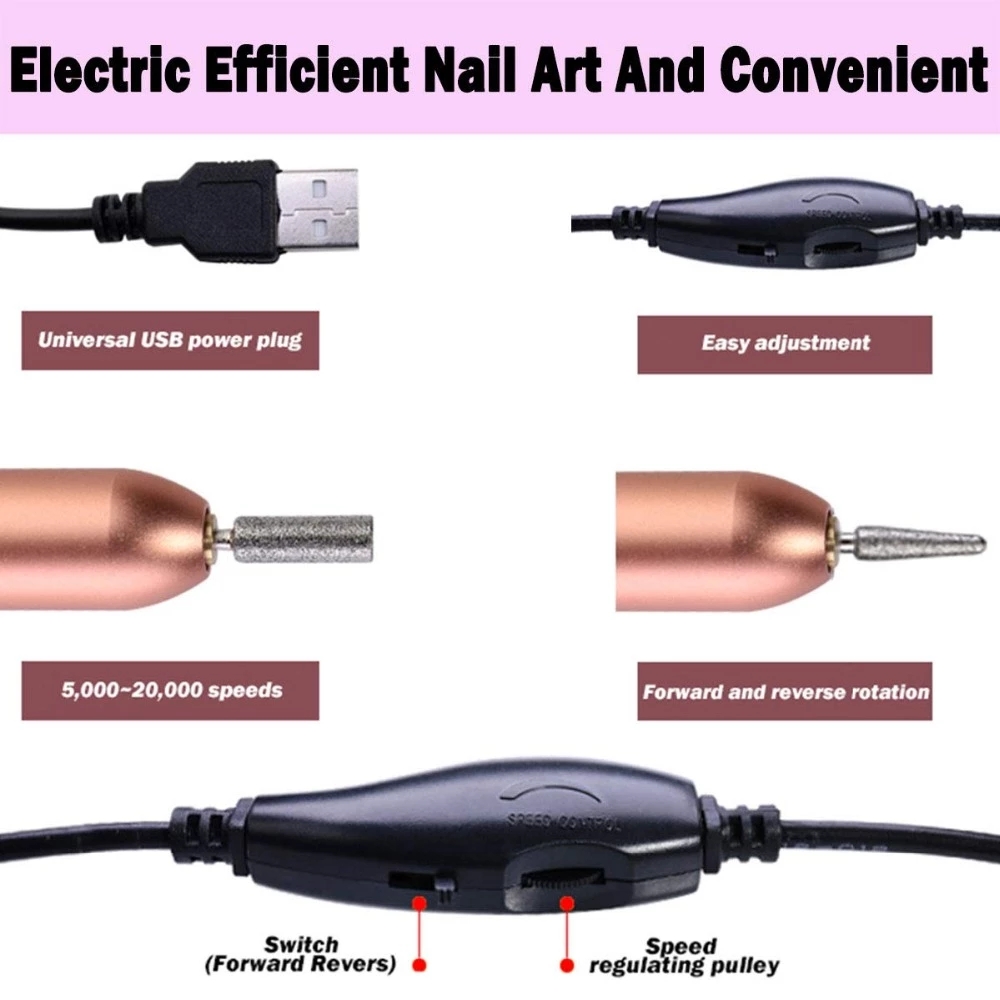 Electric Nail Drill Machine 20000 RPM Manicure Machine Set USB Plug Mill Cutter for Manicure Nail File Pedicure Tools