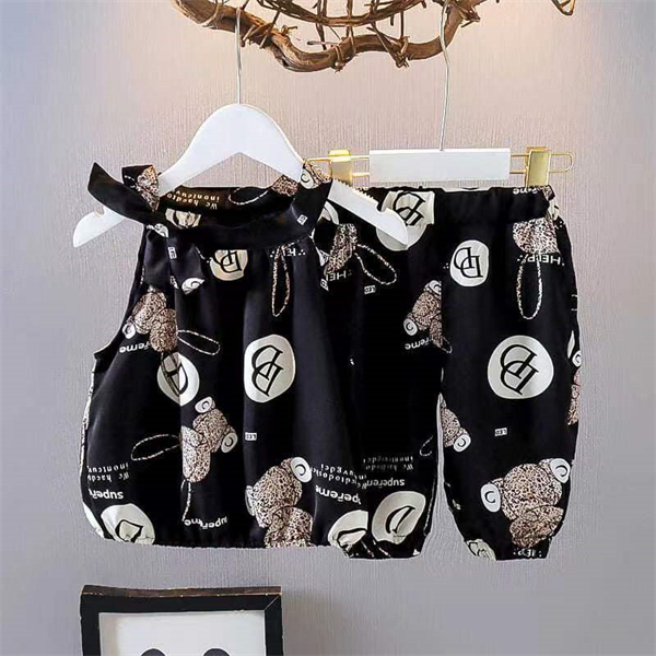 Summer Casual Children kids Sets Set Girls Clothes Clothing Chiffon Sleeveless T-Shirts t shirt Shorts Trousers Outfits