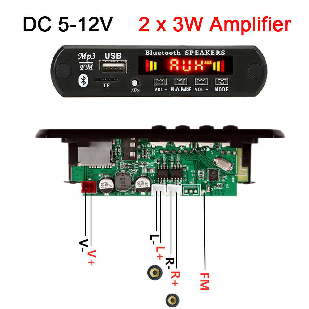 2*15W/2*25W Amplifier MP3 Player Bluetooth Decoder Board 12V Bluetooth 5.0 50W amplifier Car FM Radio Module Support TF USB AUX