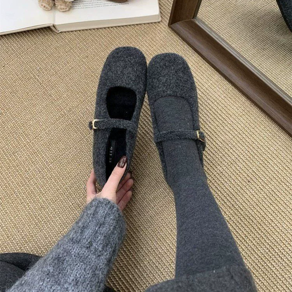 1Pair Internally raised gray fur shoes for external wear, versatile for autumn and winter 2025, Mary Jane single shoes