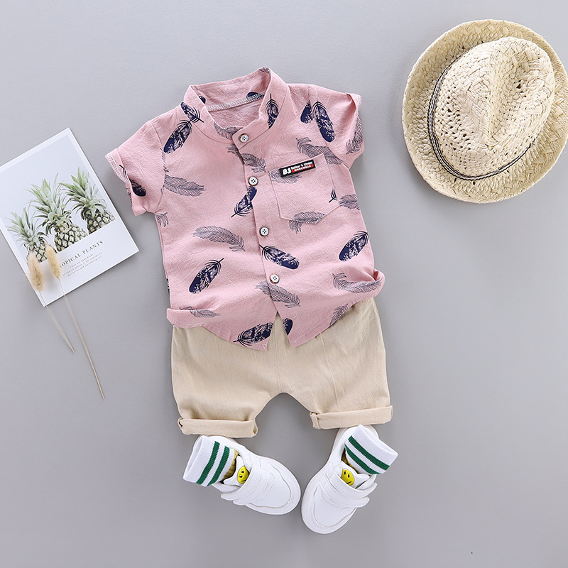 Baby Boy Clothing Suit New Fashion Feather Print Set Infant Boys Clothes Set