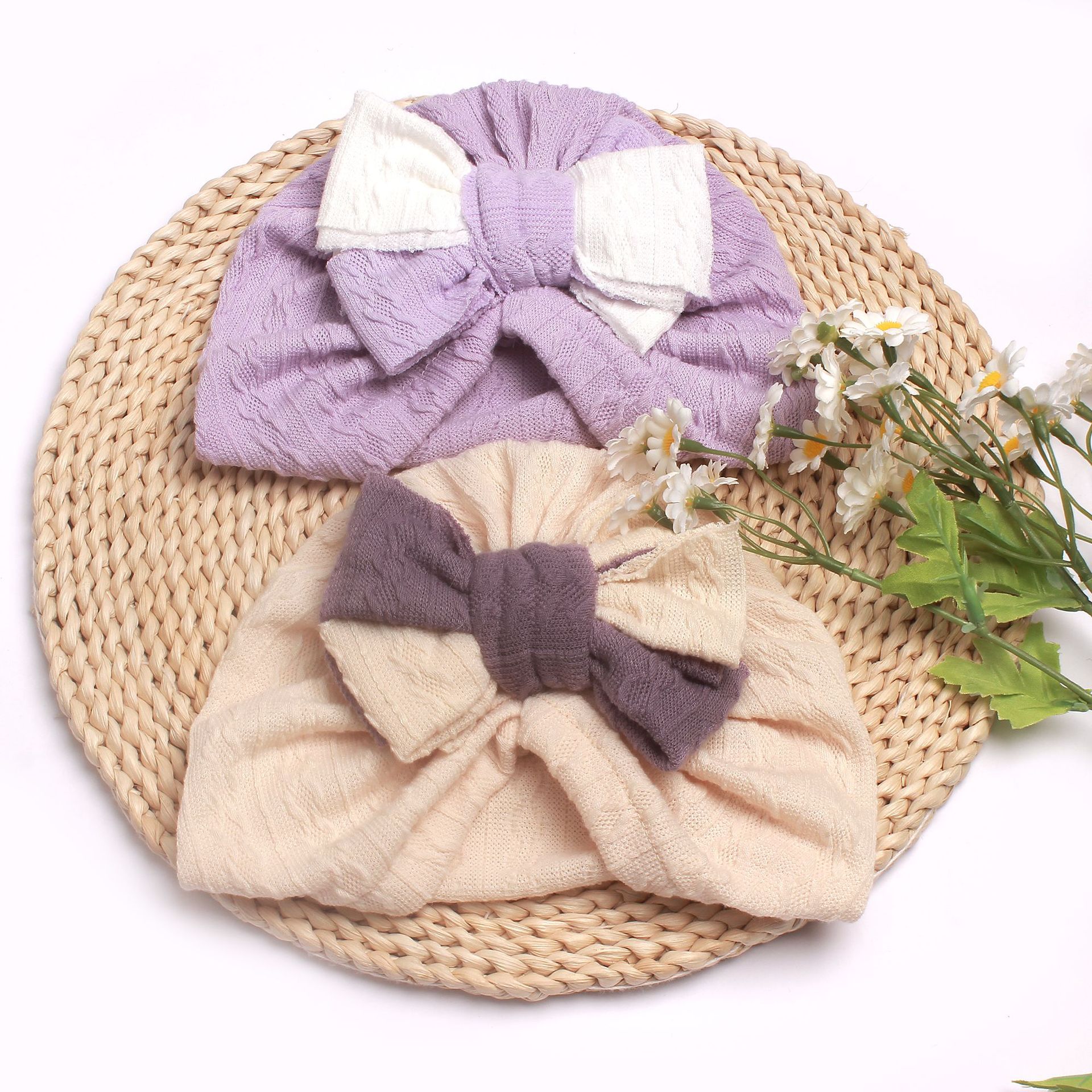 Baby headband bow Headband Newborn elastic headband bow Soft nylon children's headwear color bow pullover hat new model