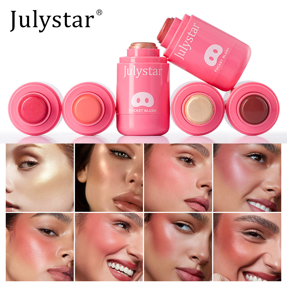 1PC Julystar Blush Stick Soft Face Brightening Contouring Shadow Blusher Powder Peach Pink Cheek Tint Korean Makeup Cosmetics