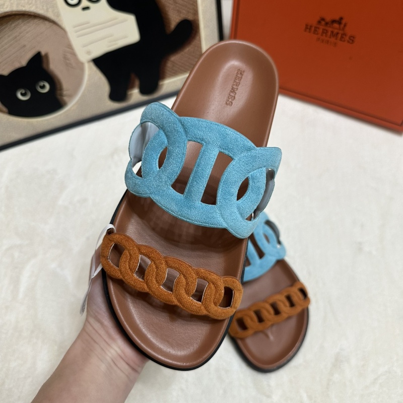 Hermes Spring and Summer Classic Pig Nose Slippers Chypre Women's Erlong Slippers One Stirrup Beach Flat Sandals