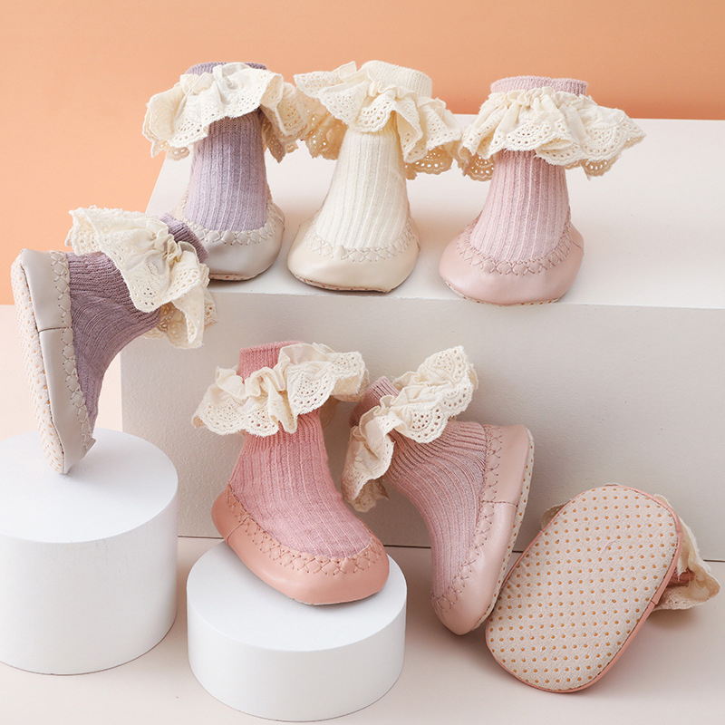 0-2Y autumn and winter baby slippers and socks, baby socks, anti-skid soles, children's socks, princess socks, shoes