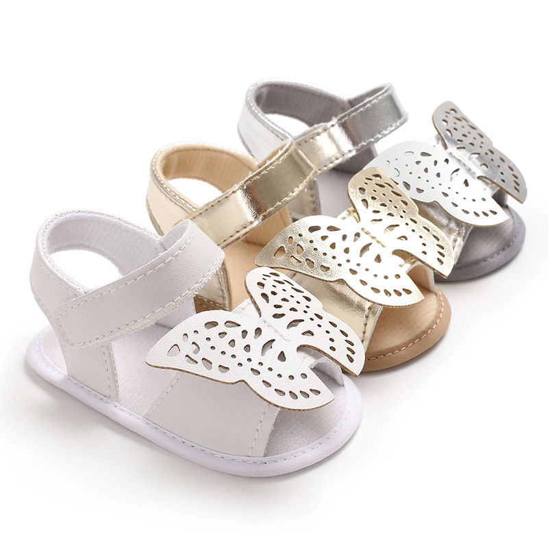 Summer new 0-1 year old female baby solid color bow soft bottom sandals casual breathable Velcro baby toddler shoes