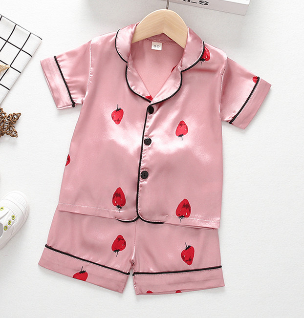 Summer new products for boys and girls cartoon animal cardigan pajamas ice silk short-sleeved shorts children's home service
