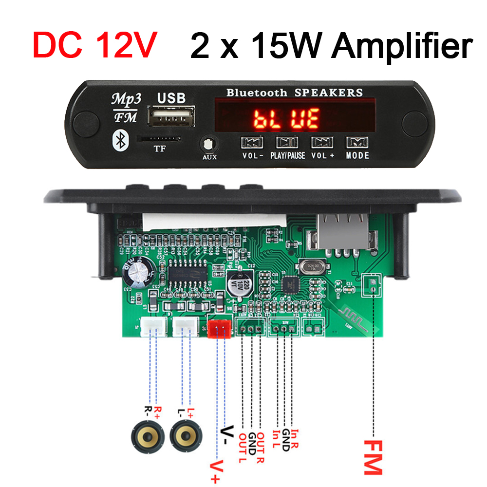 2*15W/2*25W Amplifier MP3 Player Bluetooth Decoder Board 12V Bluetooth 5.0 50W amplifier Car FM Radio Module Support TF USB AUX
