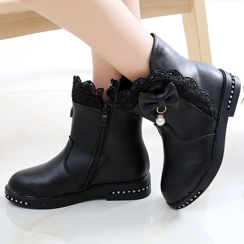 Winter Girls Boots with Velvet New Fashion Children Princess Shoes For Big Girls Snow Boots Kids Leather Shoes