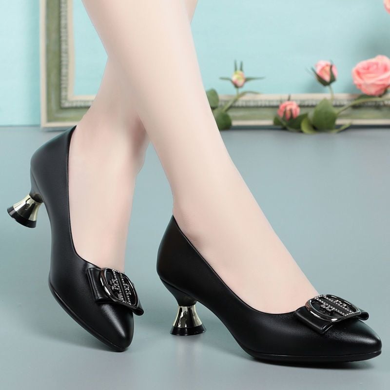 New Women Fashion Green Square Heel Pumps Lady Cute & Classic Black Office Heel Shoes Talons hauts noirs