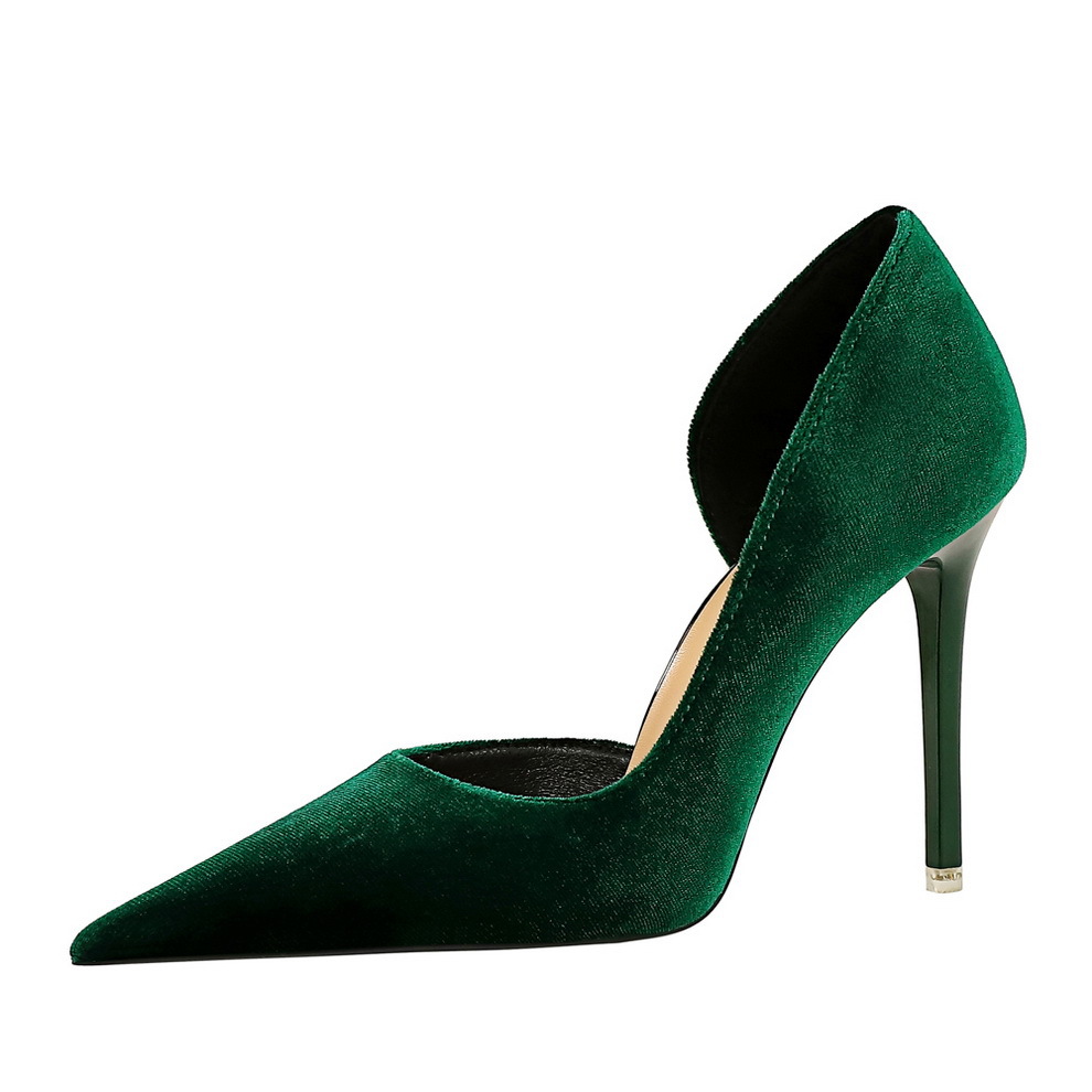 Fashion Banquet High Heel Slim Heel Shallow Mouth Pointed Side Cut Xishi Suede Women's High Heel Single Shoes