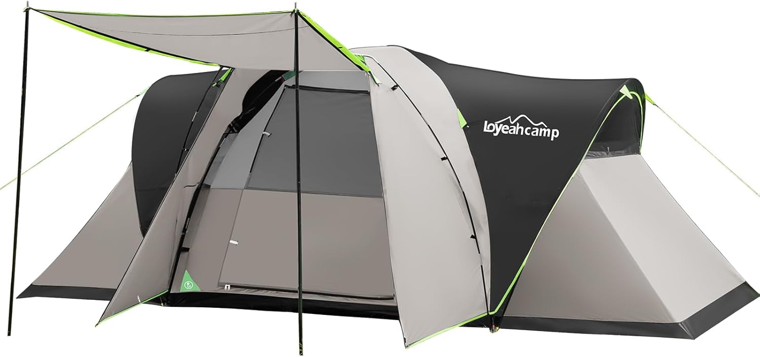 LOYEAHCAMP 8 Person Larger Extended Dome Camping Tent with 3 Rooms, Waterproof Semi-Freestanding Family Outdoor Tent with Spacious Interior and Mesh W