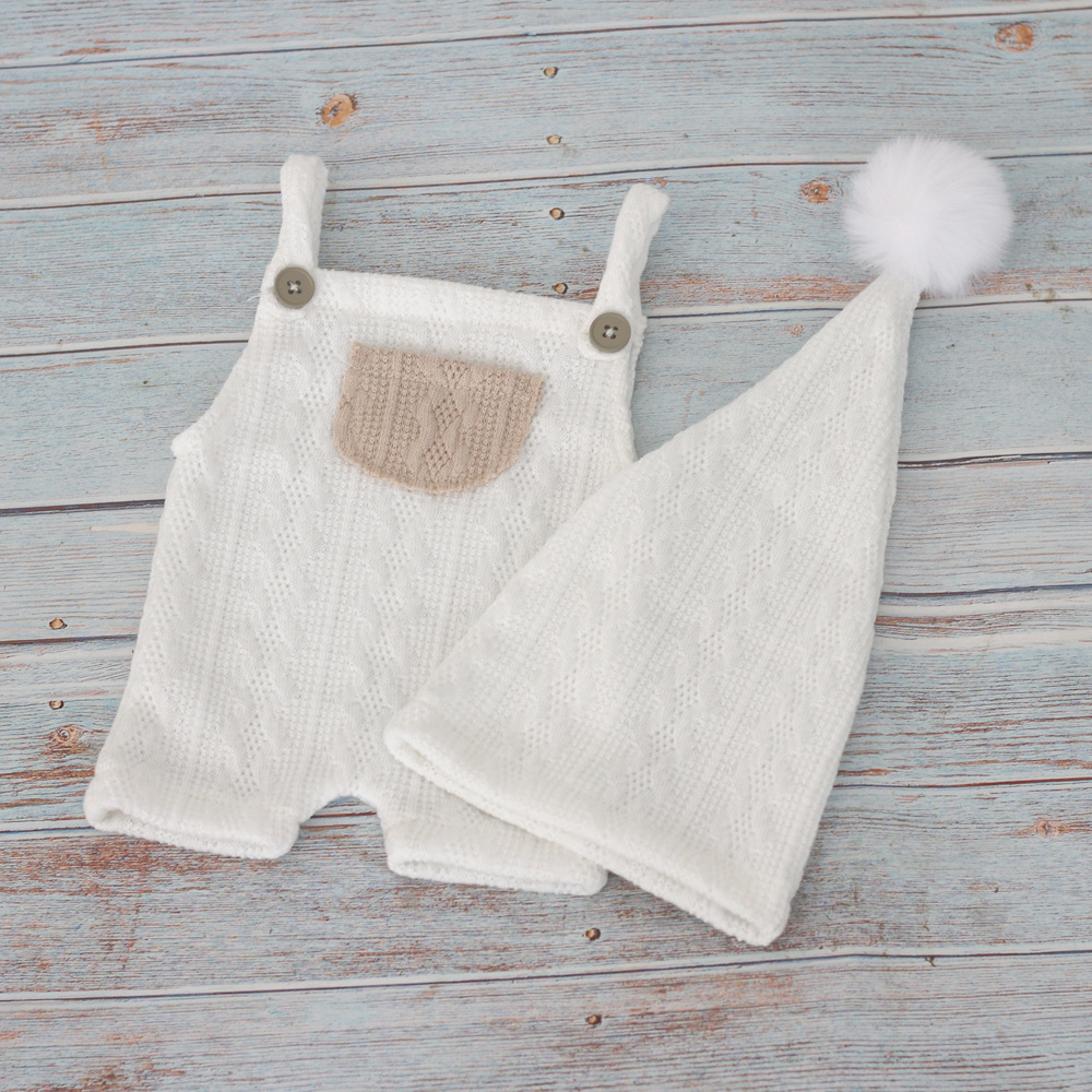 Newborn photography clothing, photography clothing, baby fur ball hat, shoulder strap, shorts set