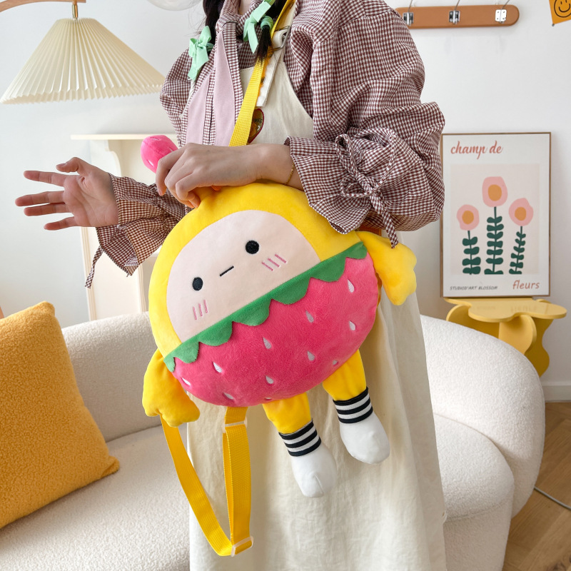 Cross border internet celebrity e-commerce new strawberry egg stuffed toy backpack cartoon cute one shoulder phone zero wallet