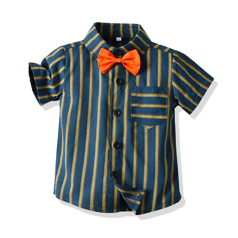 Top and top Summer Kids Boys Gentleman Clothes Set Children Boys Casual Clothing Sets Short Sleeve Bowtie Shirt+Overalls Suits