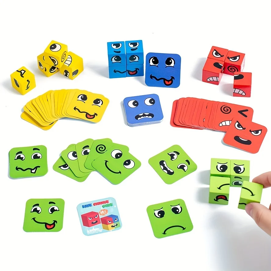 Puzzle Building Blocks Montessori Rubik's Cube Children's Face Changing Expressions Building Blocks Tabletop Games Toys