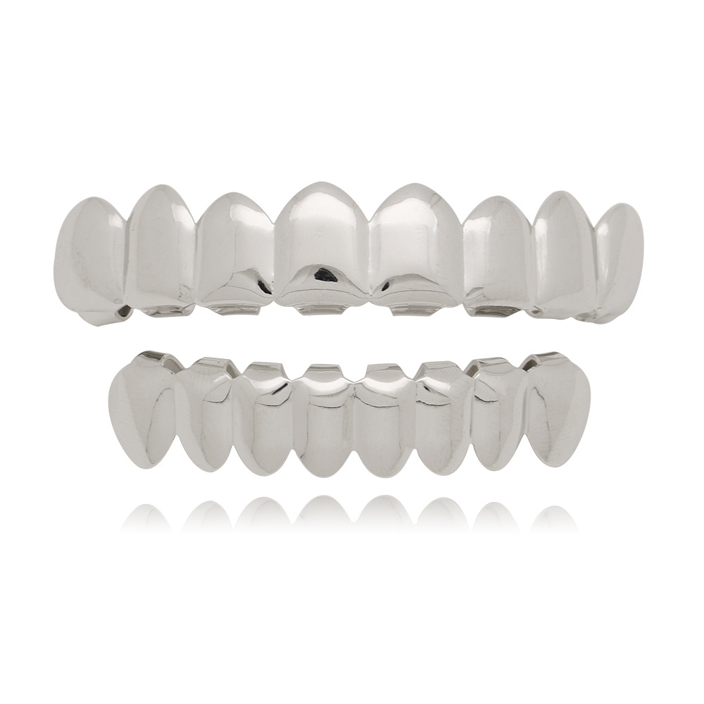 Hip Hop Braces 18K Real Gold Plated Top 8 Bottoms 8Grillz for Men Ladies Glossy Gold Teeth tooth accessories