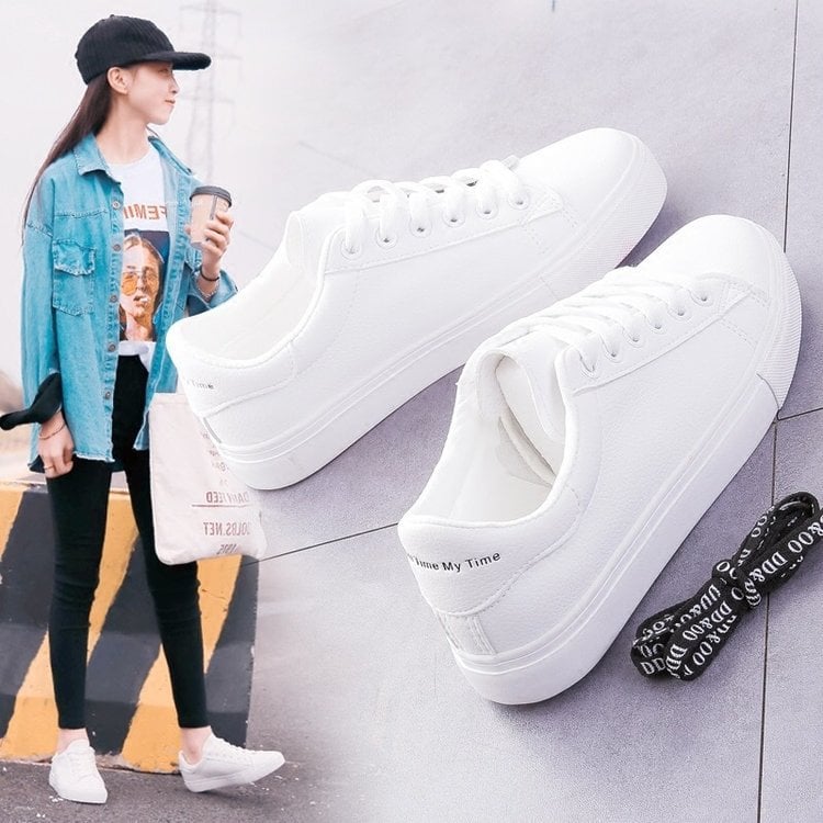 Little white shoes, women's leather flat running shoes, sports shoes, breathable women's board shoes