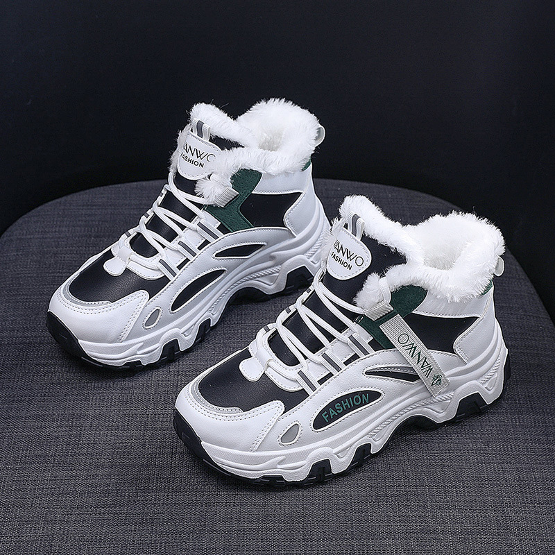 Women's Casual Sneakers Color-block Thick SoleChunkySneakers Warm Plush Lined Anti-slipRunning Shoes