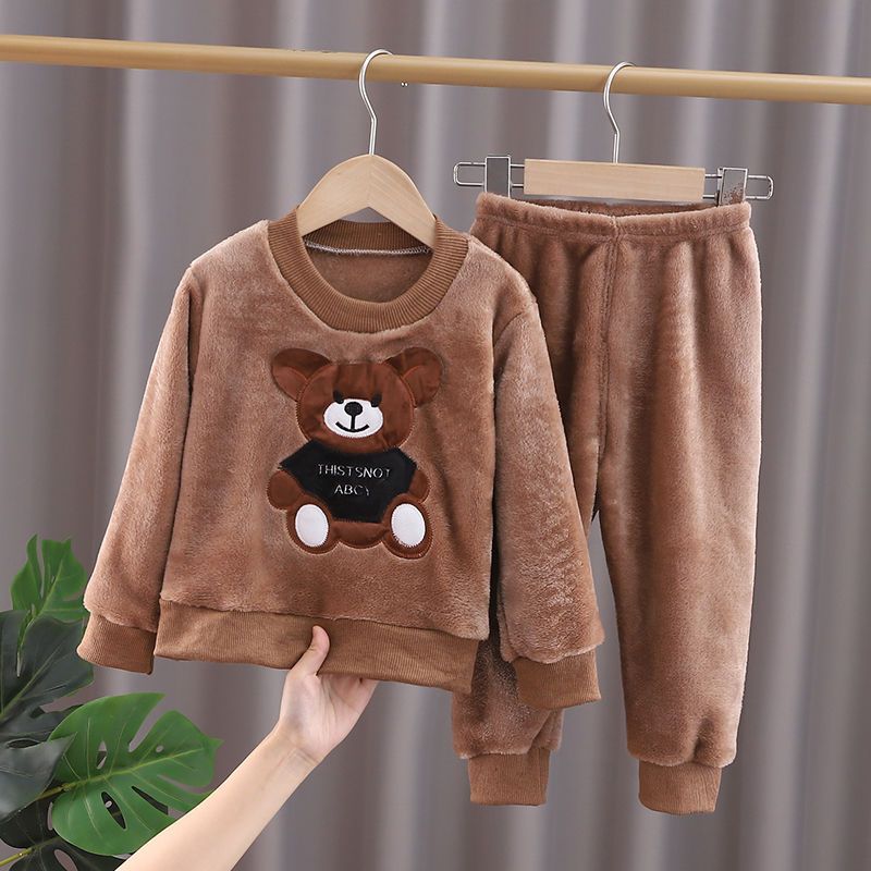 lint Children's Winter Suits Children's Boys And Girls Fashion Fleece Thickened Warm 2-piece Set