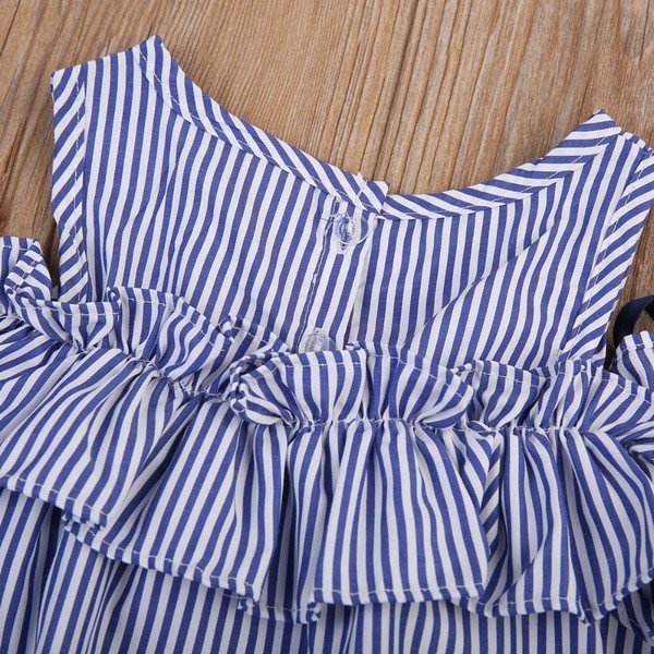 New Summer Dress Toddler Kids Baby Girls Lovely Birthday Clothes Blue Striped Off-shoulder Ruffles Party Gown Dresses